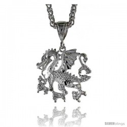 Sterling Silver Dragon Pendant, 1 1/4" (32 mm) tall -Style Pq603