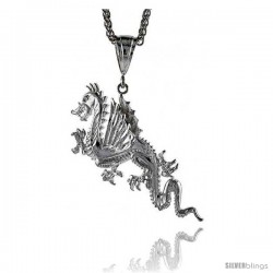 Sterling Silver Dragon Pendant, 2 13/16"