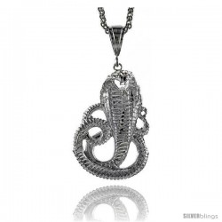 Sterling Silver Cobra Snake Pendant, 2 1/4" (57 mm) tall