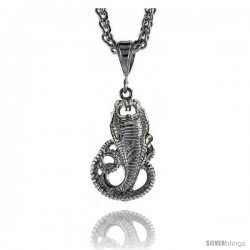 Sterling Silver Small Cobra Snake Pendant, 1 1/8" (29 mm) tall