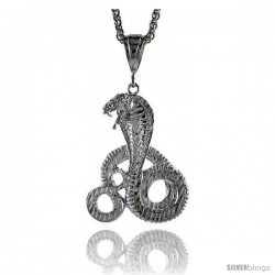 Sterling Silver Cobra Snake Pendant, 2 1/4" (57 mm) tall -Style Pq610