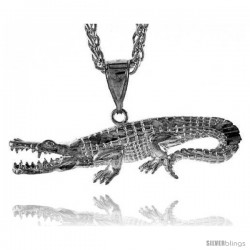 Sterling Silver Alligator Pendant, 2 3/16" (55 mm) tall