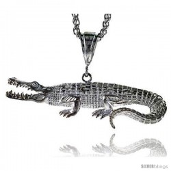 Sterling Silver Alligator Pendant, 3 1/16" (78 mm) tall