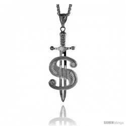 Sterling Silver Dollar Sign Pendant, 2 15/16" (74 mm) tall