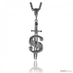 Sterling Silver Dollar Sign Pendant, 2 3/16" (55 mm) tall