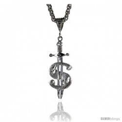 Sterling Silver Dollar Sign Pendant, 1 9/16" (40 mm) tall