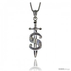 Sterling Silver Small Dollar Sign Pendant, 1 1/8" (29 mm) tall