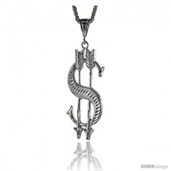 Sterling Silver Dollar Sign Pendant, 2 15/16" (74 mm) tall -Style Pq620