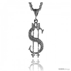 Sterling Silver Dollar Sign Pendant, 1 11/16" (43 mm) tall