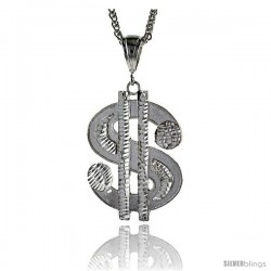 Sterling Silver Dollar Sign Pendant, 2 1/8" (54 mm) tall