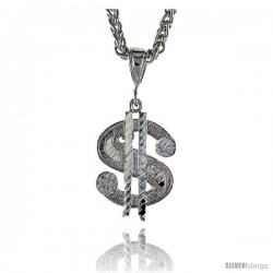 Sterling Silver Small Dollar Sign Pendant, 1 1/16" (27 mm) tall