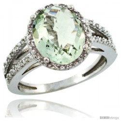 14k White Gold Diamond Halo Green Amethyst Ring 2.85 Carat Oval Shape 11X9 mm, 7/16 in (11mm) wide