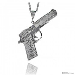 Sterling Silver Colt 45 Pistol Pendant, 3 11/16" (94 mm) tall