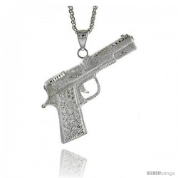 Sterling Silver Colt 45 Pistol Pendant, 3" (76 mm) tall