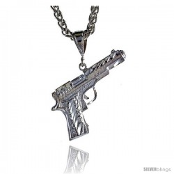 Sterling Silver Small Colt 45 Pistol Pendant, 1 1/2" (38 mm) tall