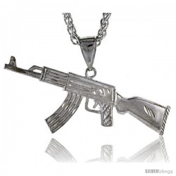 Sterling Silver Long AK47 Pendant, 2 7/16" (62 mm) tall