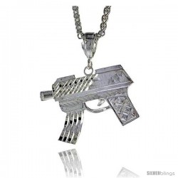 Sterling Silver Gun (Uzi) Pendant, 1 5/16" (33 mm) tall