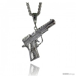 Sterling Silver Colt 45 Pistol Pendant, 2" (51 mm) tall