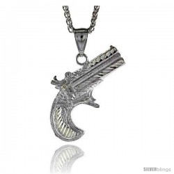 Sterling Silver Gun (Revolver) Pendant, 1 3/16" (33 mm) tall