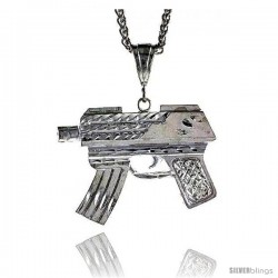 Sterling Silver Gun (Uzi) Pendant, 1 5/8" (42 mm) tall