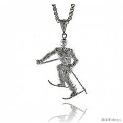 Sterling Silver Skier Pendant, 1 15/16" (49 mm) tall