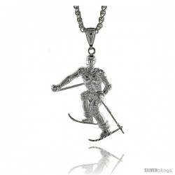 Sterling Silver Skier Pendant, 1 15/16" (49 mm) tall