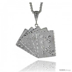 Sterling Silver Royal Flush Card Pendant, 1 7/8" (43 mm) tall