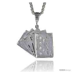 Sterling Silver Royal Flush Card Pendant, 1 3/8" (36 mm) tall