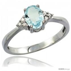 10K White Gold Natural Aquamarine Ring Oval 7x5 Stone Diamond Accent