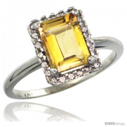 14k White Gold Diamond Citrine Ring 1.6 ct Emerald Shape 8x6 mm, 1/2 in wide