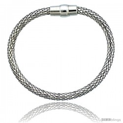 Sterling Silver Flexible Bangle Bracelet w/ Magnetic Clasp in White Gold Finish, 3/16 in. (4.5 mm) wide