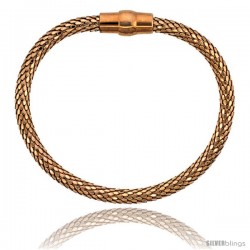 Sterling Silver Flexible Bangle Bracelet w/ Magnetic Clasp in Rose Gold Finish, 3/16 in. (4.5 mm) wide