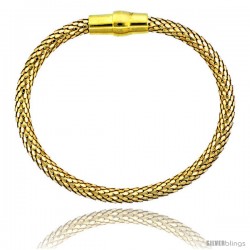 Sterling Silver Flexible Bangle Bracelet w/ Magnetic Clasp in Yellow Gold Finish, 3/16 in. (4.5 mm) wide