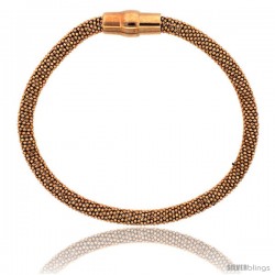 Sterling Silver Flexible Beaded Bangle Bracelet w/ Magnetic Clasp in Rose Gold Finish, 3/16 in. (4.5 mm) wide