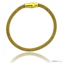 Sterling Silver Flexible Beaded Bangle Bracelet w/ Magnetic Clasp in Yellow Gold Finish, 3/16 in. (4.5 mm) wide