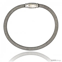 Sterling Silver Flexible Mesh Bangle Bracelet w/ Magnetic Clasp in White Gold Finish, 5/32 in. (4 mm) wide