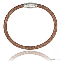 Sterling Silver Flexible Mesh Bangle Bracelet w/ Magnetic Clasp in Rose Gold Finish, 5/32 in. (4 mm) wide