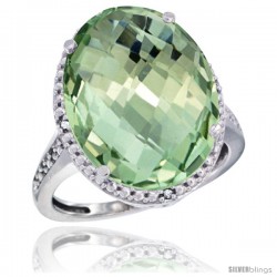 14k White Gold Diamond Green-Amethyst Ring 13.56 Carat Oval Shape 18x13 mm, 3/4 in (20mm) wide