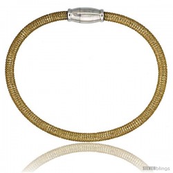 Sterling Silver Flexible Mesh Bangle Bracelet w/ Magnetic Clasp in Yellow Gold Finish, 5/32 in. (4 mm) wide