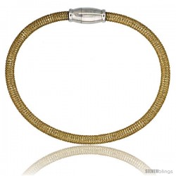 Sterling Silver Flexible Mesh Bangle Bracelet w/ Magnetic Clasp in Yellow Gold Finish, 5/32 in. (4 mm) wide