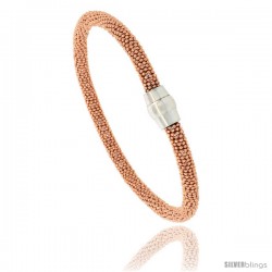 Sterling Silver 7" Flexible Beaded Bangle Bracelet w/ Magnetic Clasp in Rose Gold Finish, 3/16 in. (4.5 mm) wide