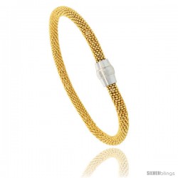 Sterling Silver 7" Flexible Beaded Bangle Bracelet w/ Magnetic Clasp in Yellow Gold Finish, 3/16 in. (4.5 mm) wide