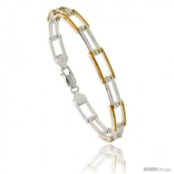 Sterling Silver Binario Bar Link Bracelet w/ Gold Finish), 1/4 in. (7 mm) wide