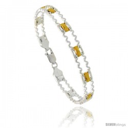 Sterling Silver Zigzag Bar Link Bracelet w/ Gold Finish), 9/32 in. (7 mm) wide