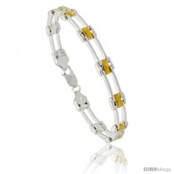 Sterling Silver Cut Out Bar Link Bracelet w/ Gold Finish), 9/32 in. (7 mm) wide