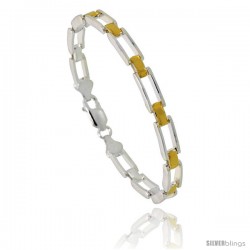 Sterling Silver Cut Out Bar Link Bracelet w/ Gold Finish), 3/16 in. (5 mm) wide