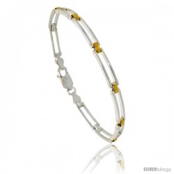 Sterling Silver Cut Out Bar Link Bracelet w/ Gold Finish), 3/16 in. (4.5 mm) wide