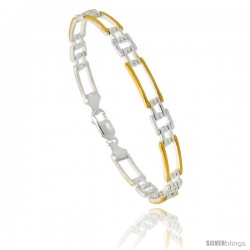 Sterling Silver Cut Out Bar Link Beaded Bracelet w/ Gold Finish), 1/4 in. (6 mm) wide