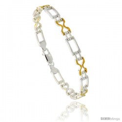 Sterling Silver Cut Out Hourglass & Bar Link Beaded Bracelet w/ Gold Finish), 1/4 in. (6 mm) wide