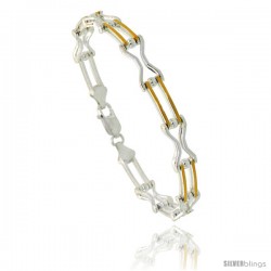 Sterling Silver Binario Hourglass & Bar Link Bracelet w/ Gold Finish), 1/4 in. (7 mm) wide